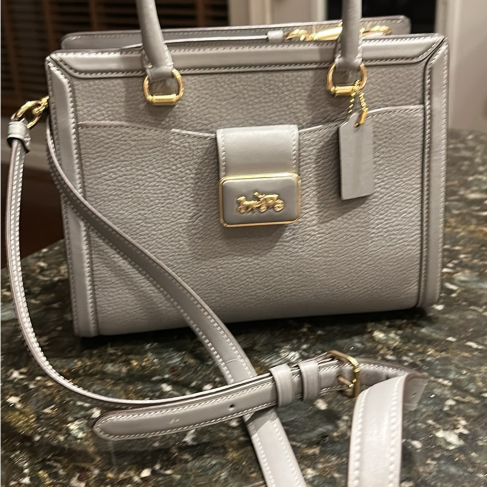Coach Light Gray Satchel with Gold Details